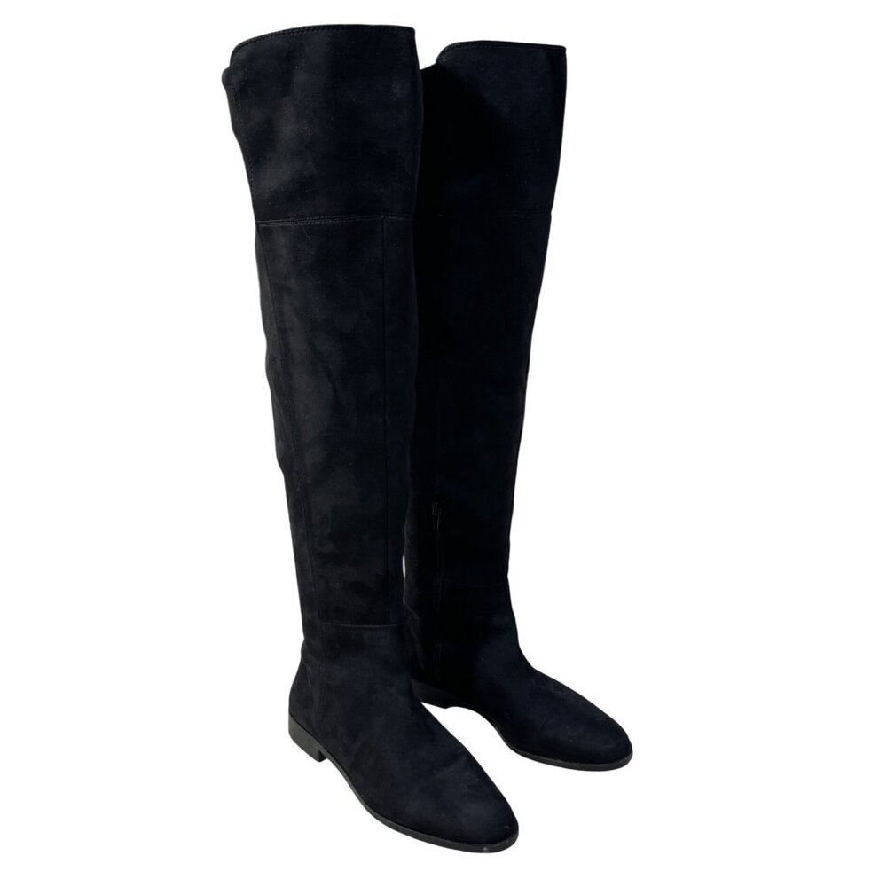Ann Taylor OTK Carlene Boot Black Flat Suede Size 8 Almond Toe